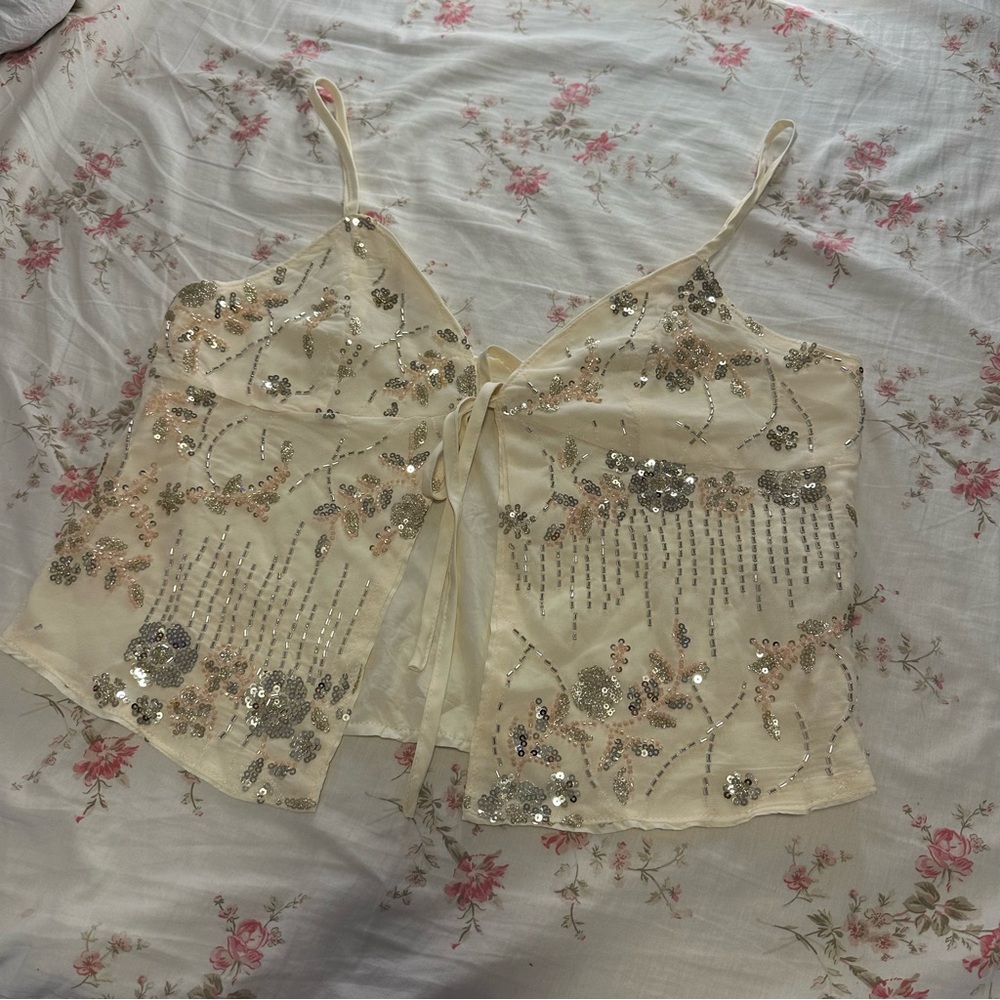 Elegant Cream Sequin Embellished Women's Top